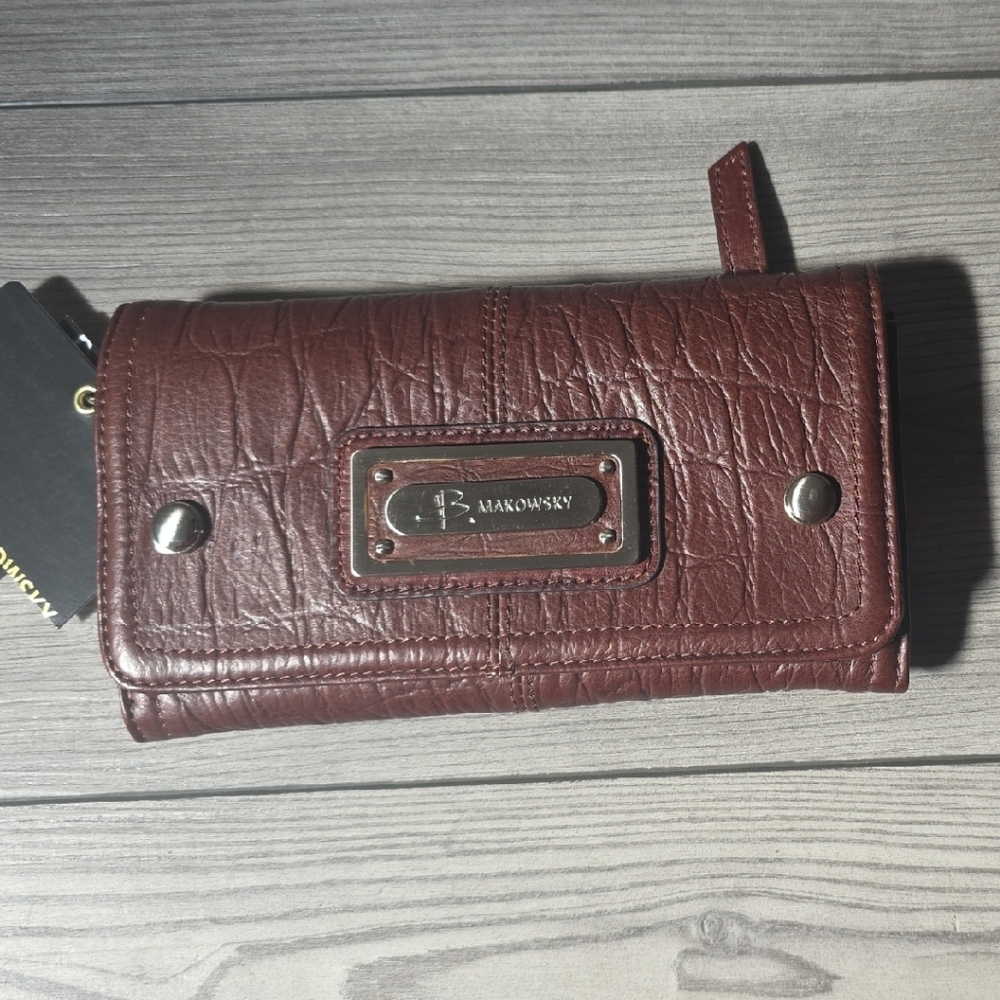 Brown Leather Wallet with Metal Accents